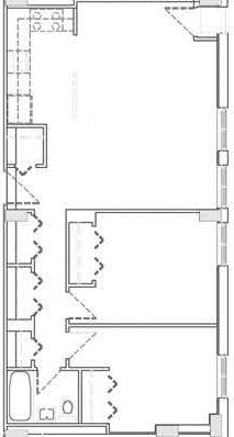 Floor plan for 2 beds, 1 bath, 784 sqft